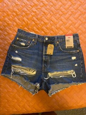 Levi's Dark Blue Distressed 501 Jean Shorts